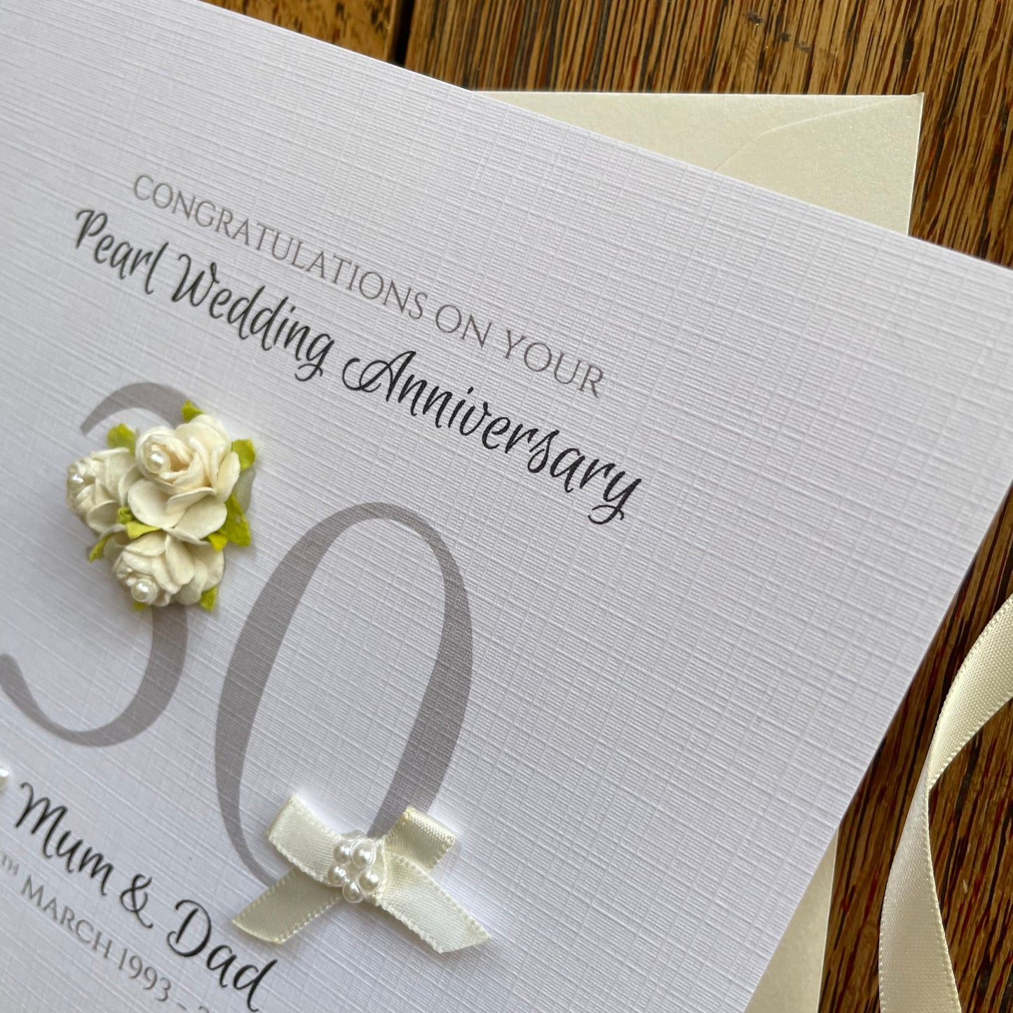 Pearl 30th Wedding Anniversary Card, Rose Cluster Personalised Card