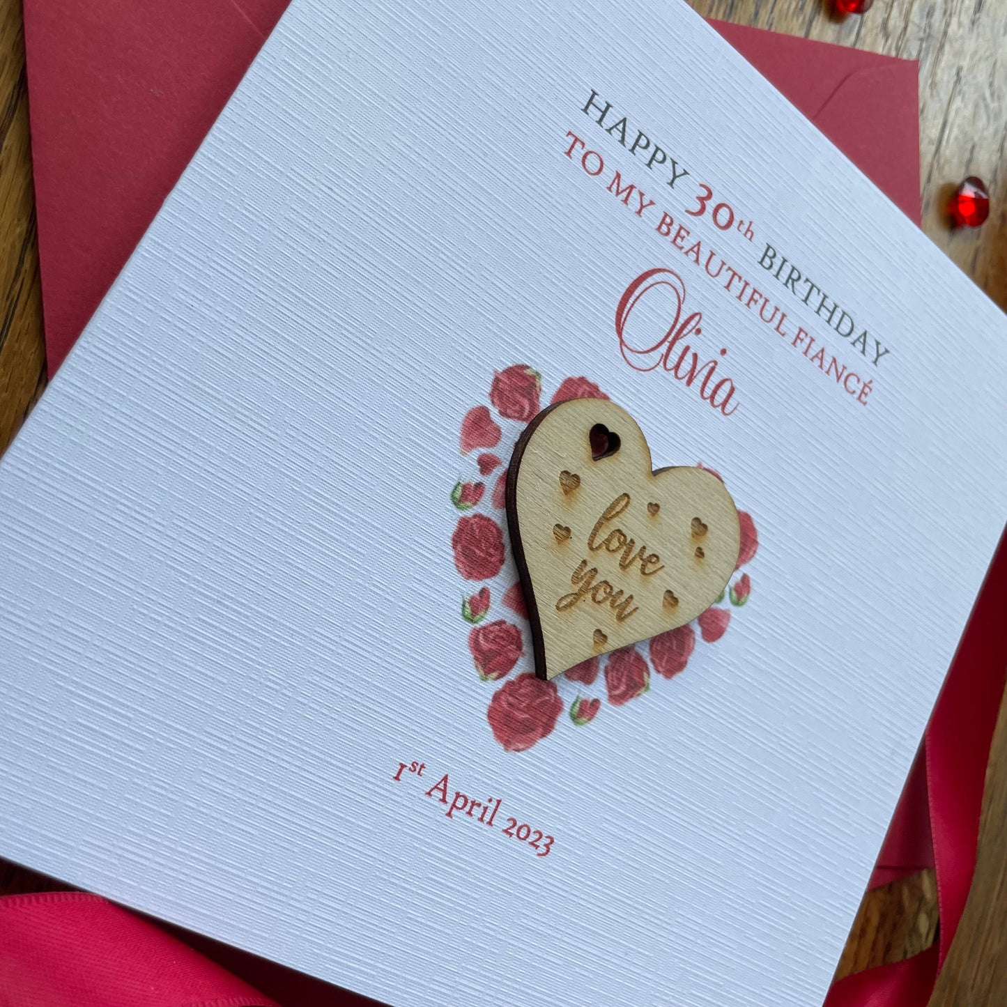 Personalised Birthday Card - Keepsake Rose Heart Pocket Hug Card