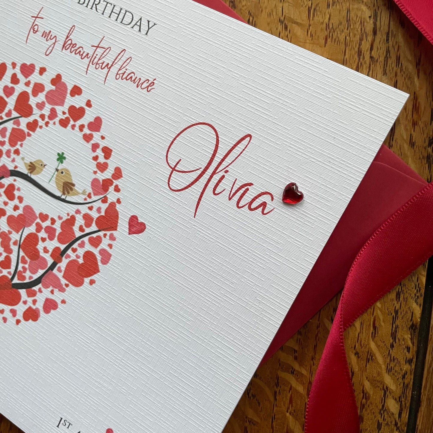 Personalised Birthday Card - Red Heart Tree with Birds