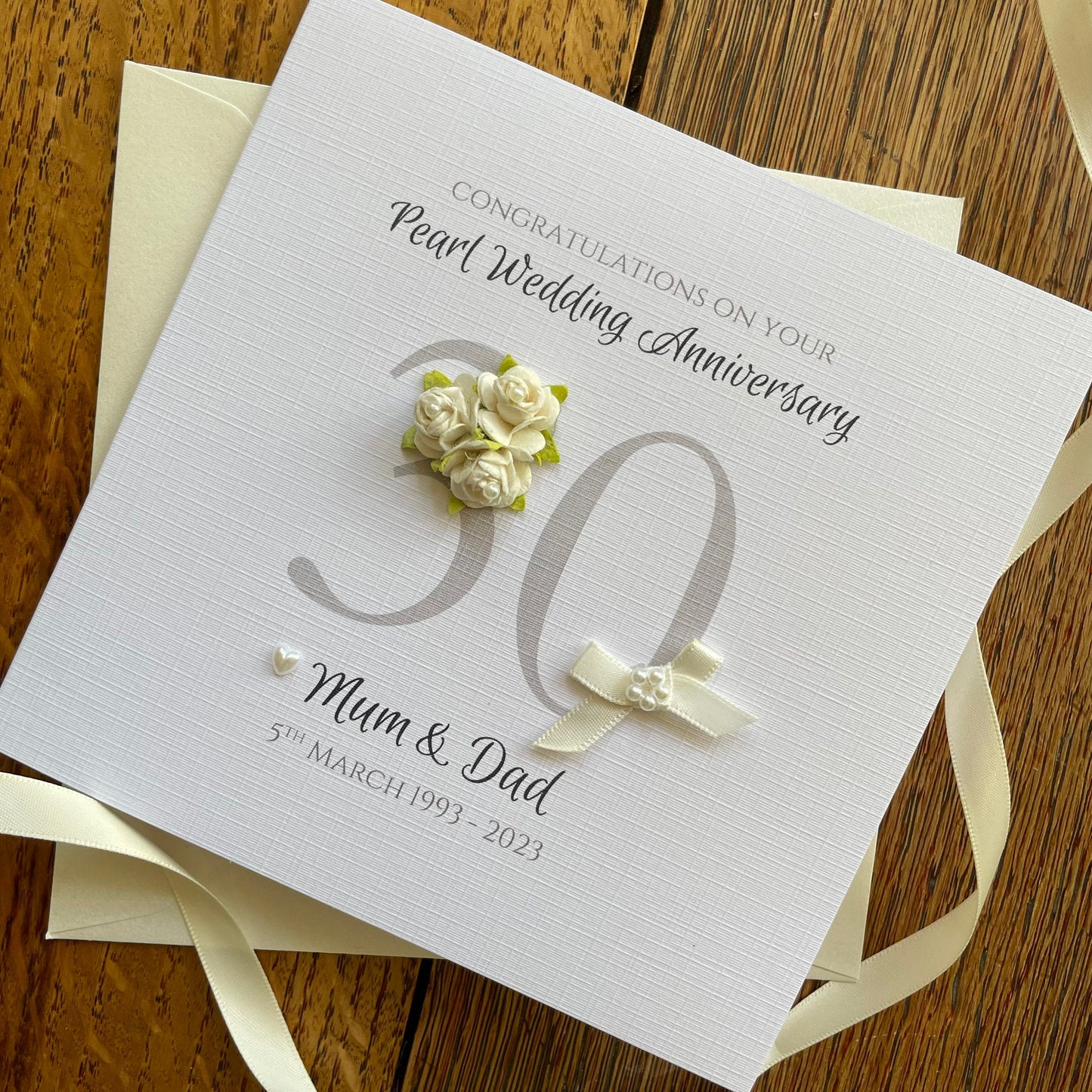 Pearl 30th Wedding Anniversary Card, Rose Cluster Personalised Card