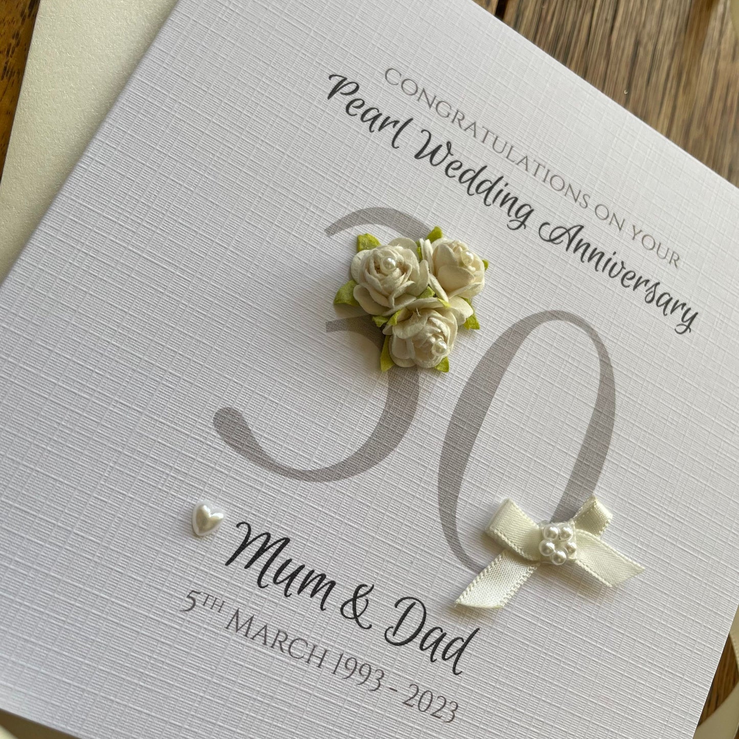 Pearl 30th Wedding Anniversary Card, Rose Cluster Personalised Card