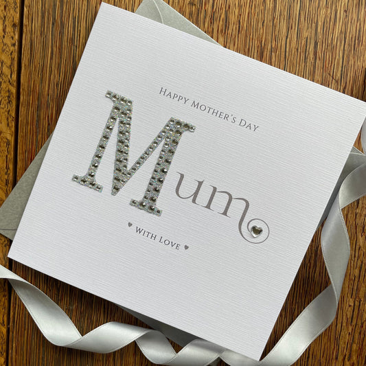 Personalised Diamante Mother's Day Card - Diamante Mum Card - Card for Mum, Happy Mothers Day