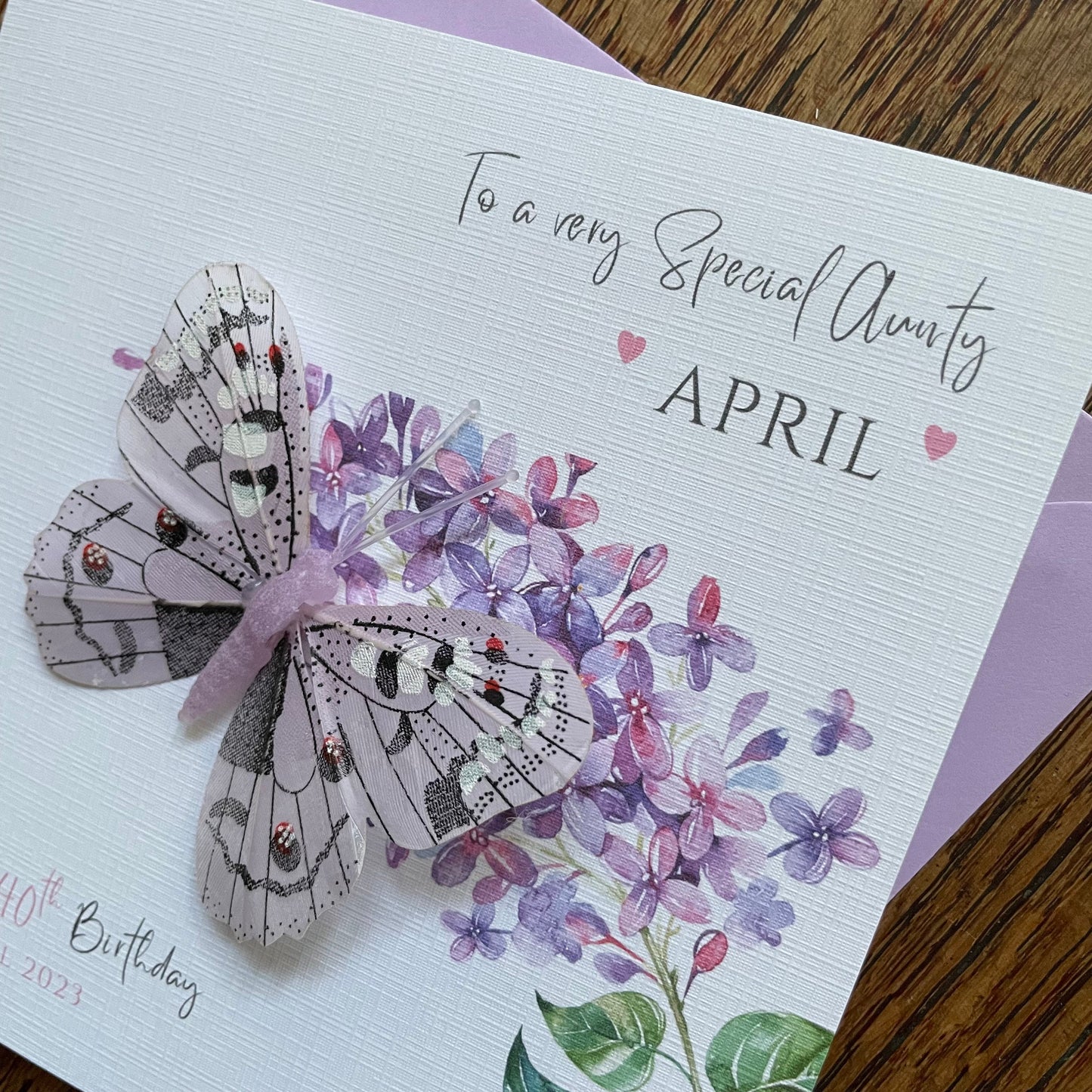 Personalised Birthday Card - Feather Butterfly - Lilac or Pink