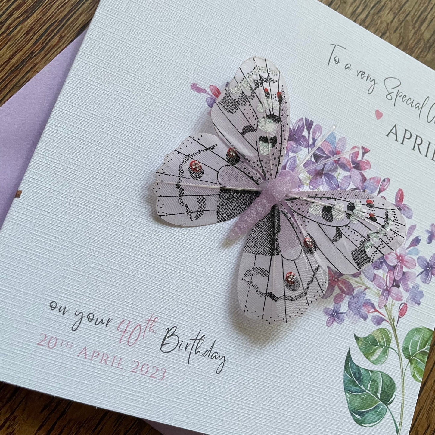Personalised Birthday Card - Feather Butterfly - Lilac or Pink